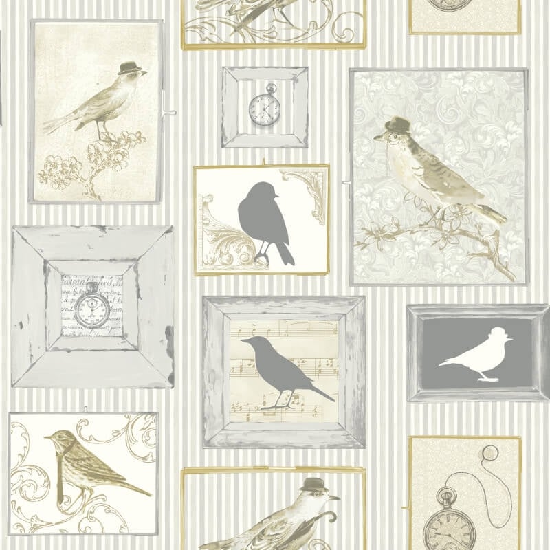 Framed Birds Wallpaper - Silver/Multi - SK Filson - FI2501Wallpaper199