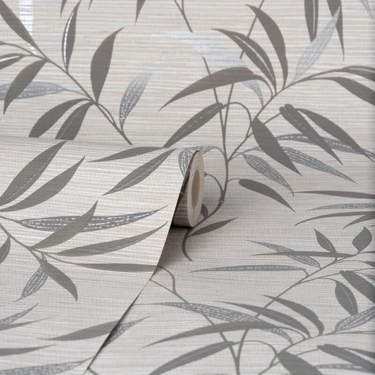Fusion Leaf Metallic Wallpaper - Grey - Crown - M1771Wallpaper199