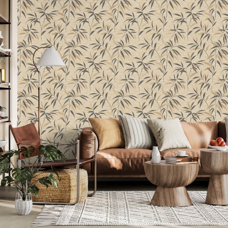 Fusion Leaf Metallic Wallpaper - Natural - Crown - M1772Wallpaper199