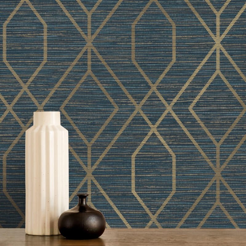 Fusion Trellis Metallic Wallpaper - Navy - Crown - M1774Wallpaper199