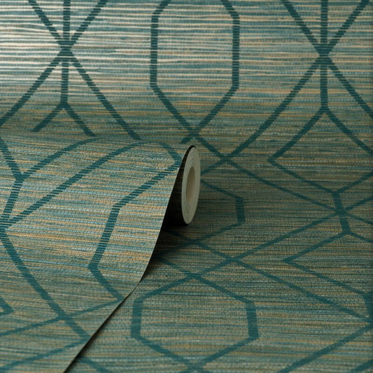 Fusion Trellis Metallic Wallpaper - Teal - Crown - M1773Wallpaper199