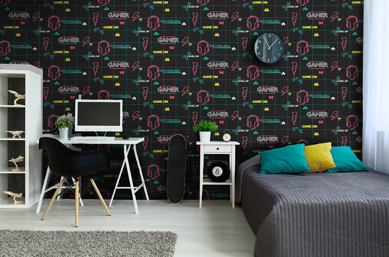 Gamer Wallpaper - Black/Neon Pink - Holden Décor - 13311Wallpaper199