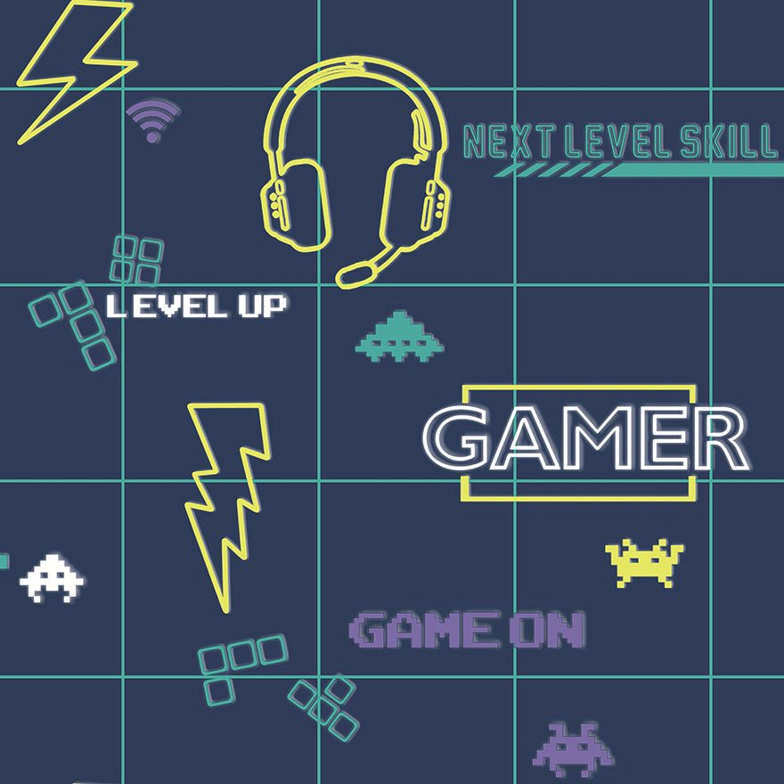 Gamer Wallpaper - Navy/Neon Yellow - Holden Décor - 13310Wallpaper199