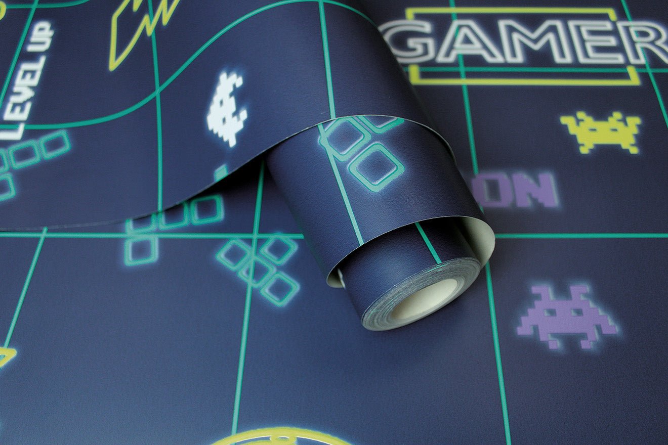 Gamer Wallpaper - Navy/Neon Yellow - Holden Décor - 13310Wallpaper199