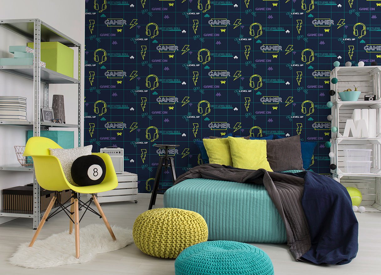 Gamer Wallpaper - Navy/Neon Yellow - Holden Décor - 13310Wallpaper199