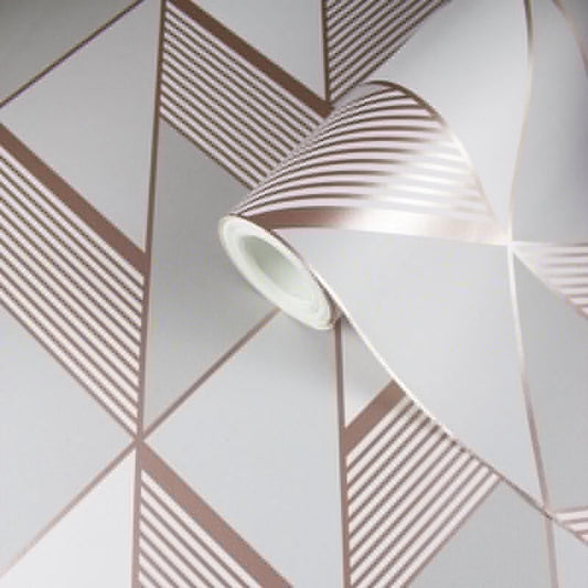 Geometric Metallic Wallpaper - Grey/Rose Gold - Lipsy London - 144902Wallpaper199