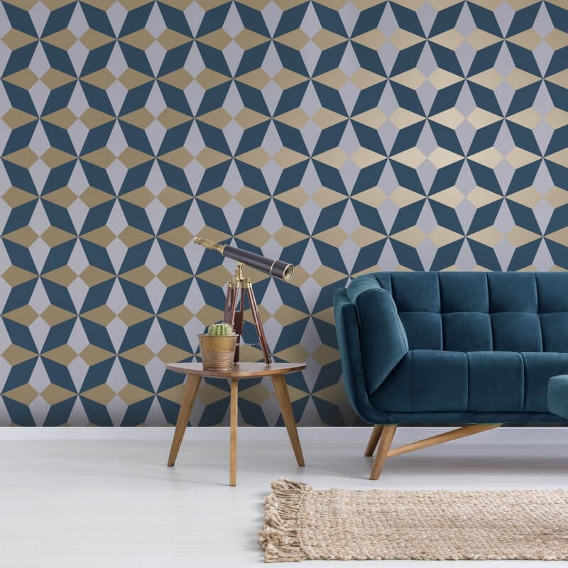 Geometric Metallic Wallpaper - Navy/Gold - Fine Décor - FD42548Wallpaper199
