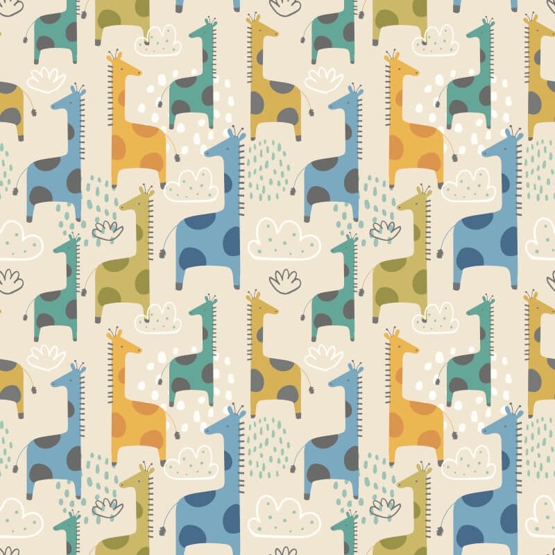 Giraffe Friends Wallpaper - Denim Mix - Hoopla Walls - HWA1298WWallpaper199