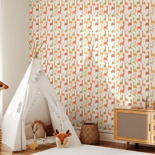 Giraffe Friends Wallpaper - Ginger Spice - Hoopla Walls - HWA1297WWallpaper199