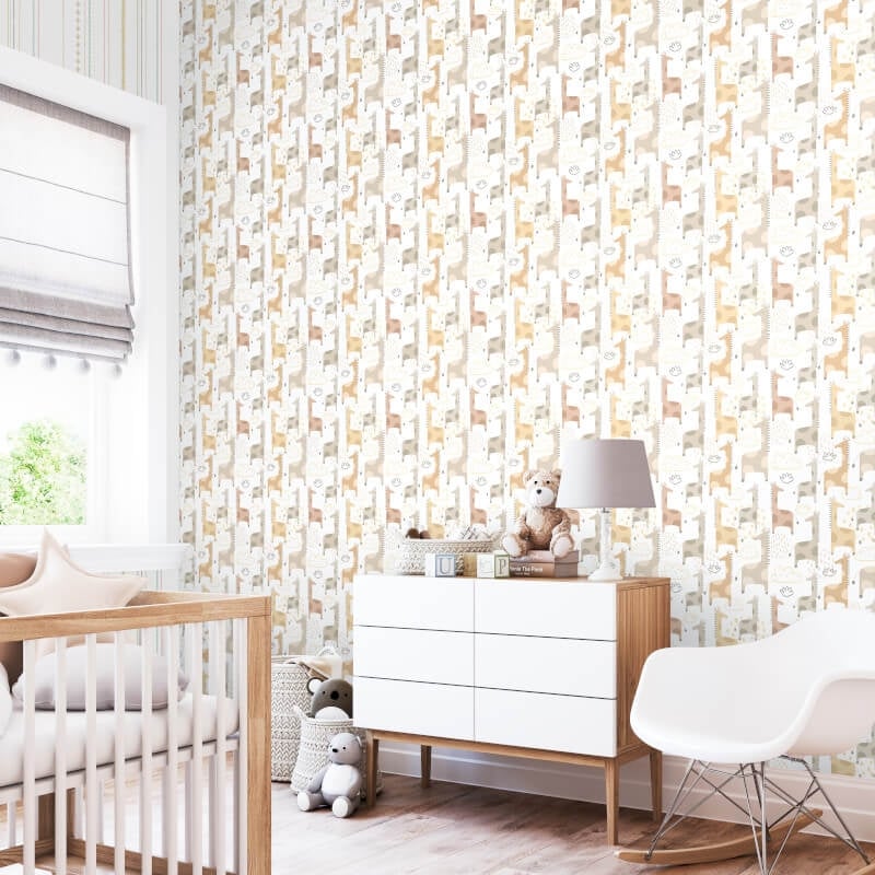 Giraffe Friends Wallpaper - Marshmallow - Hoopla Walls - HWA1299WWallpaper199