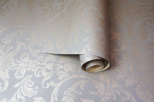 Glistening Damask Wallpaper - Rosegold/Grey - Holden Décor - 12712Wallpaper199