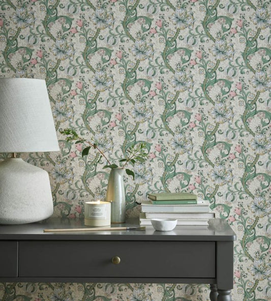 Golden Lily Wallpaper - Linen/Blush - W0174/01 - Clarke & ClarkeWallpaper199