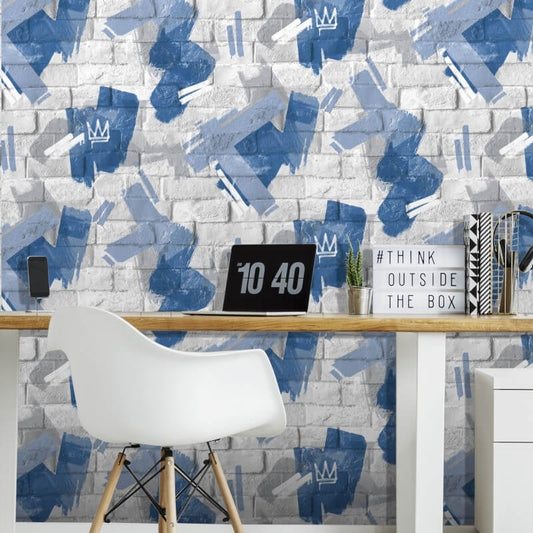 Graffiti Brush Brick Wallpaper - White/Blue - Muriva - M46601Wallpaper199