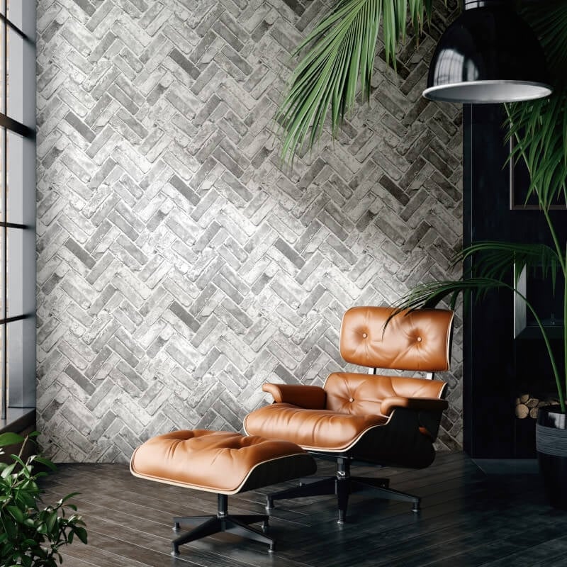 Herringbone Brick Wallpaper - Grey - Muriva - 174502Wallpaper199
