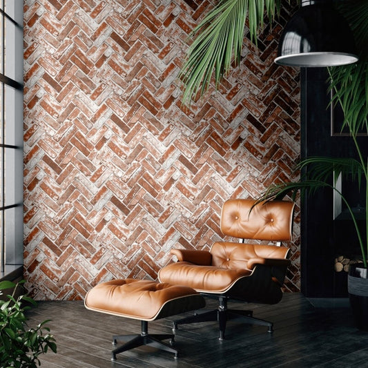 Herringbone Brick Wallpaper - Red - Muriva - 174501Wallpaper199