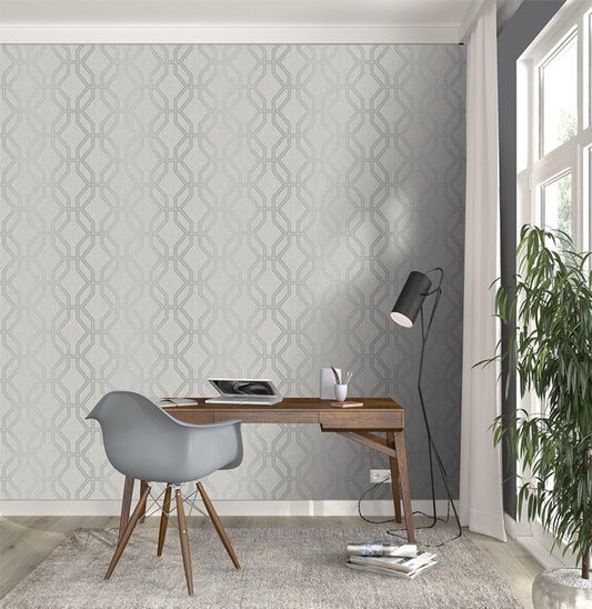 Highgrove Trellis Wallpaper - Grey & Silver - Rasch - 275277Wallpaper199