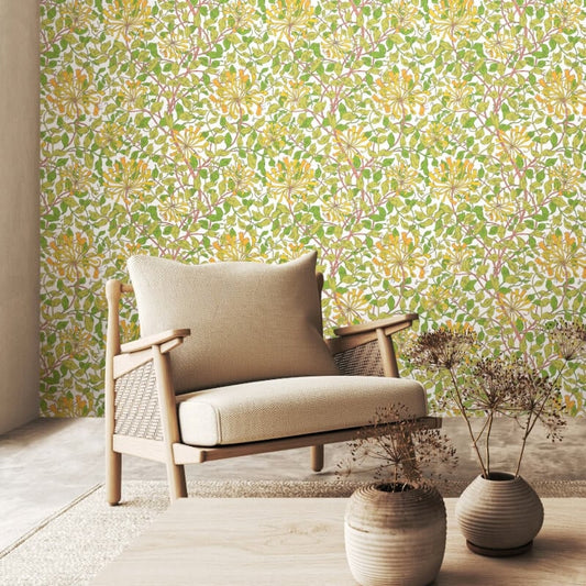 Honeysuckle Leaf Trail Wallpaper - Sunshine/Yellow - Hoopla Walls - HWA1074WWallpaper199