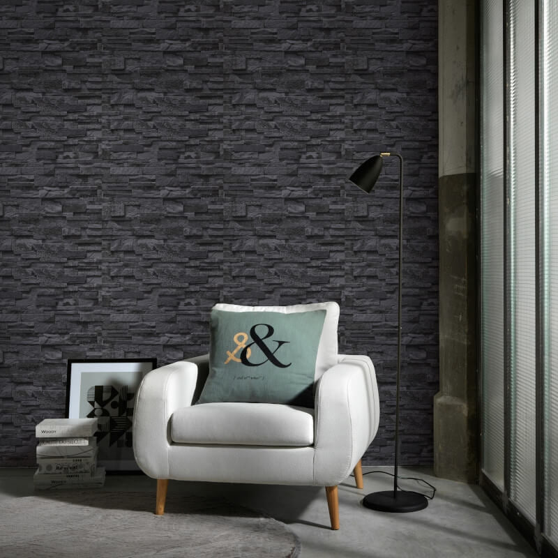 Imitations 3D Effect Brick Wall Wallpaper - Black - Erismann - 02363 - 40Wallpaper199