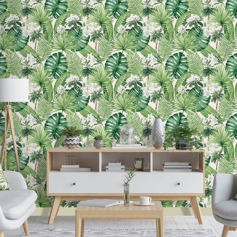 Isla Leaf Wallpaper - Cream/Green - Muriva - M37814Wallpaper199
