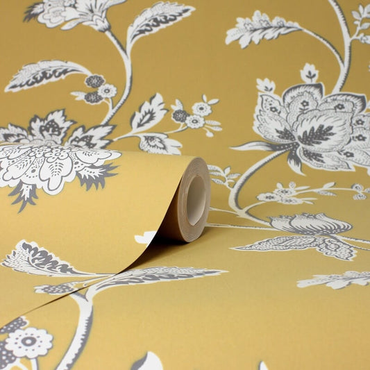 Juliette Floral Wallpaper - Ochre - Fine Décor - FD43450Wallpaper199