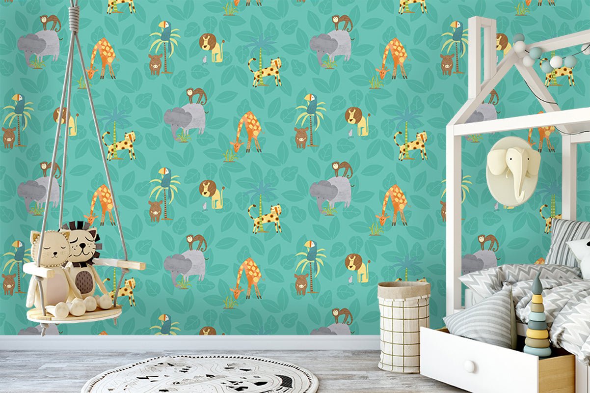 Jungle Friends Wallpaper - Teal - Holden Décor - 12542Wallpaper199