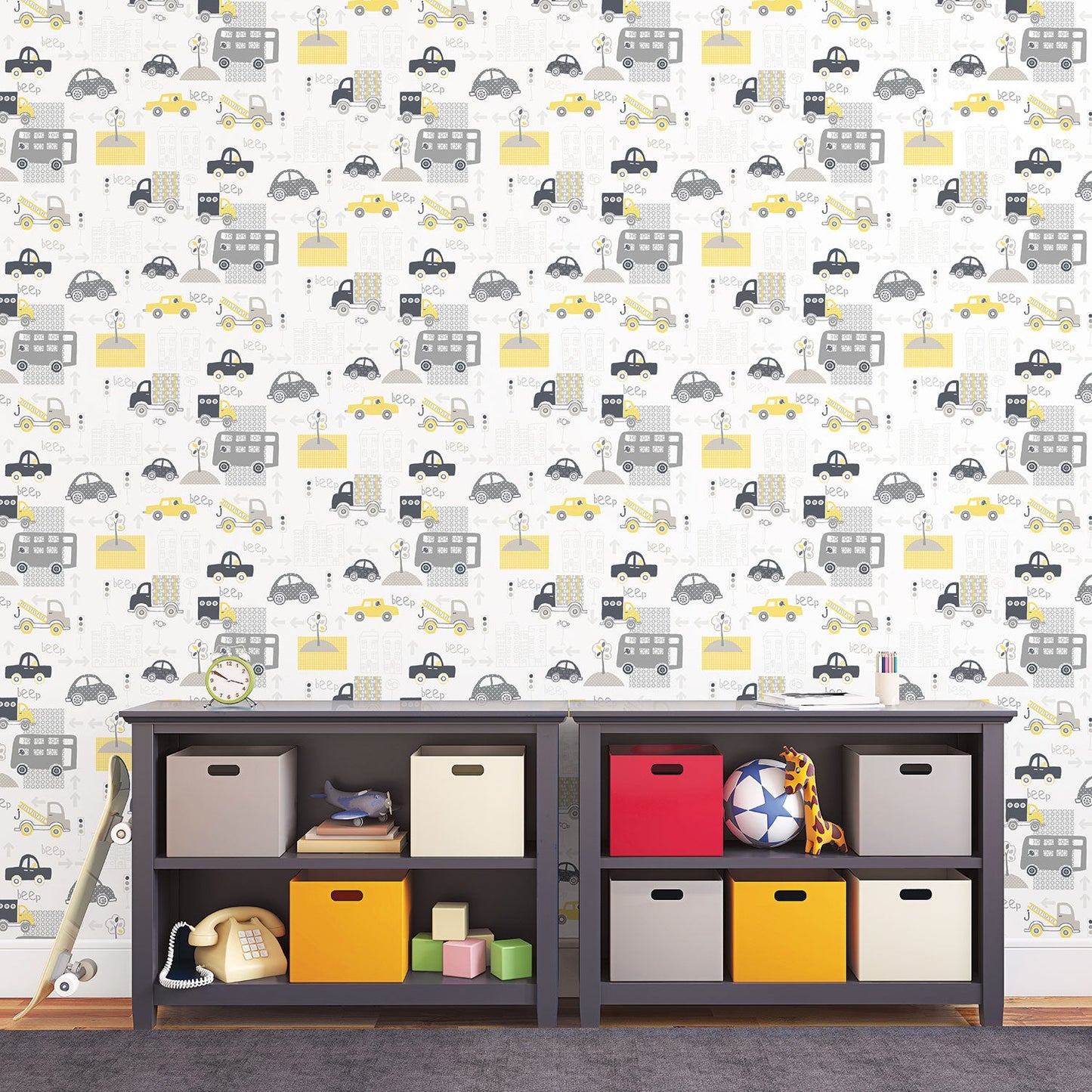 Just 4 Kids 2 City Traffic Wallpaper - Yellow / Grey - Galerie - G56011Wallpaper199