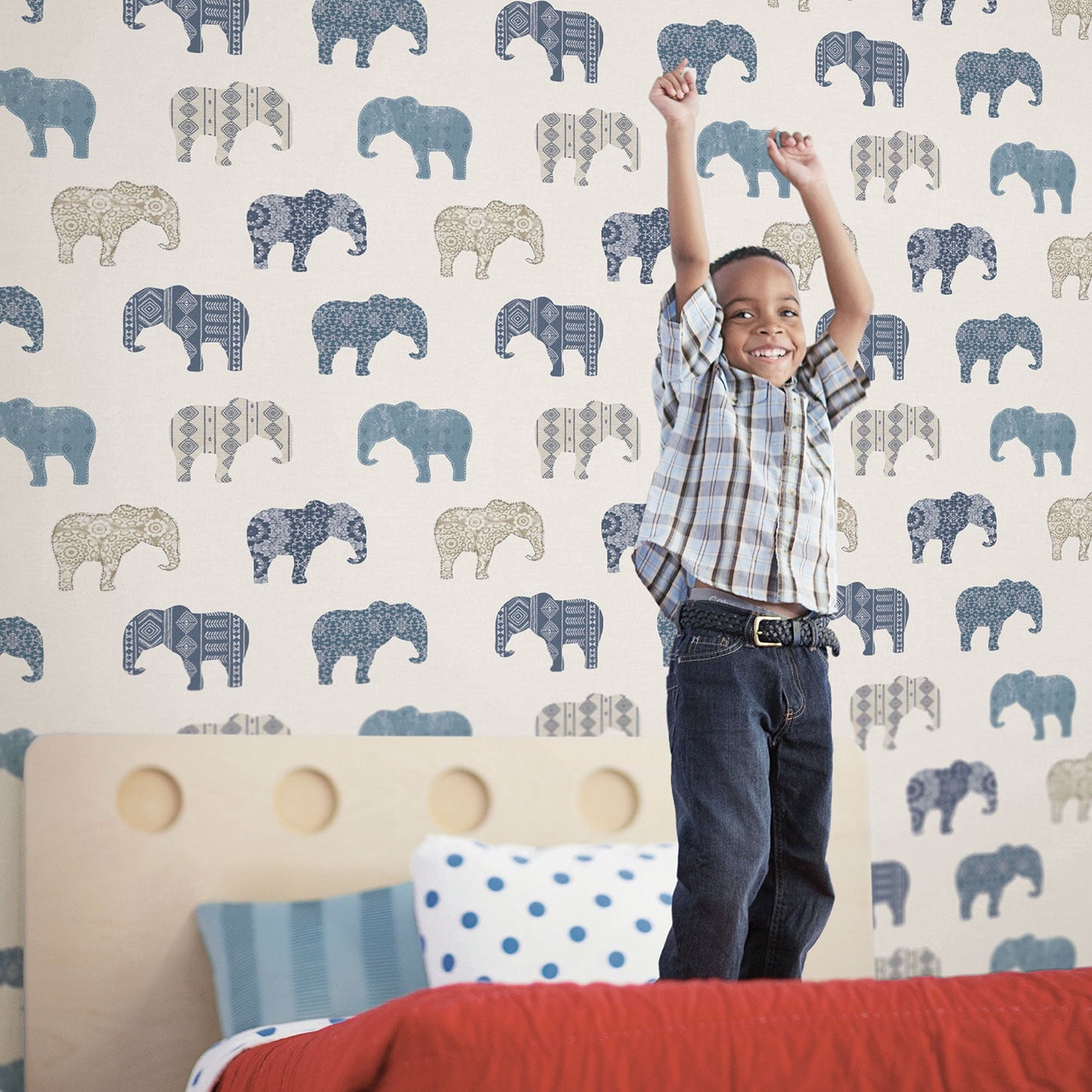 Just 4 Kids 2 Elephants Wallpaper - Blue / Beige - Galerie - G56528Wallpaper199
