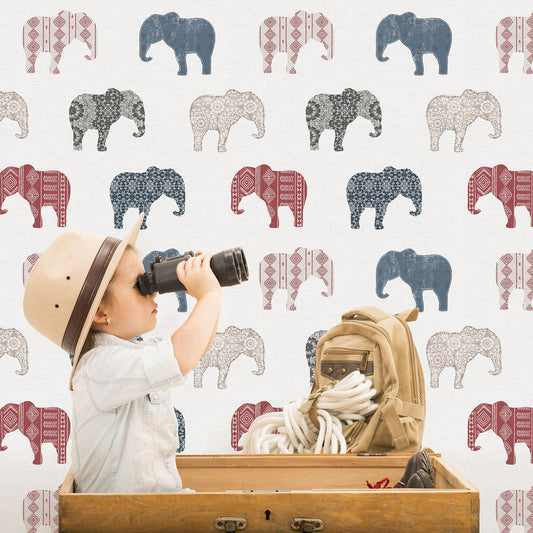 Just 4 Kids 2 Elephants Wallpaper - Red / Beige - Galerie - G56526Wallpaper199