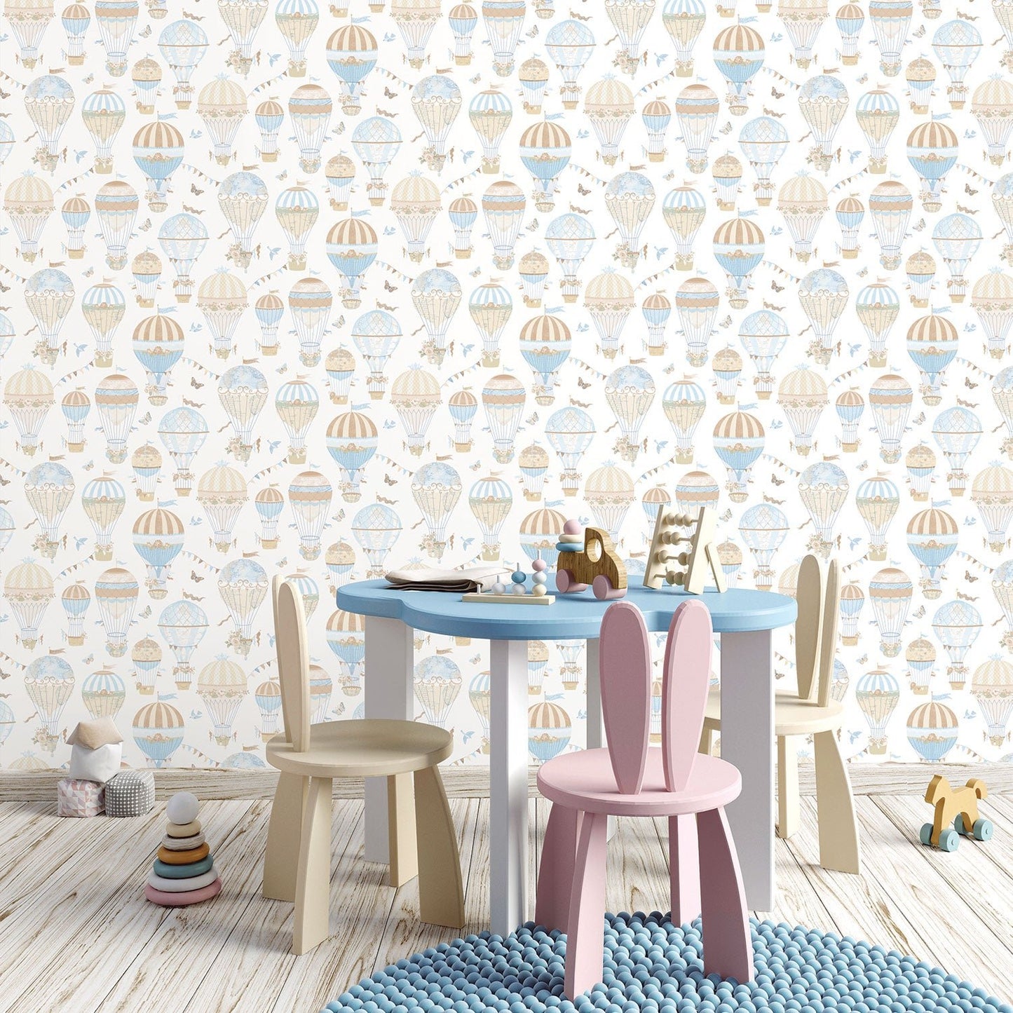 Just 4 Kids 2 Hot Air Balloons Wallpaper - Blue / Beige - Galerie - G56544Wallpaper199