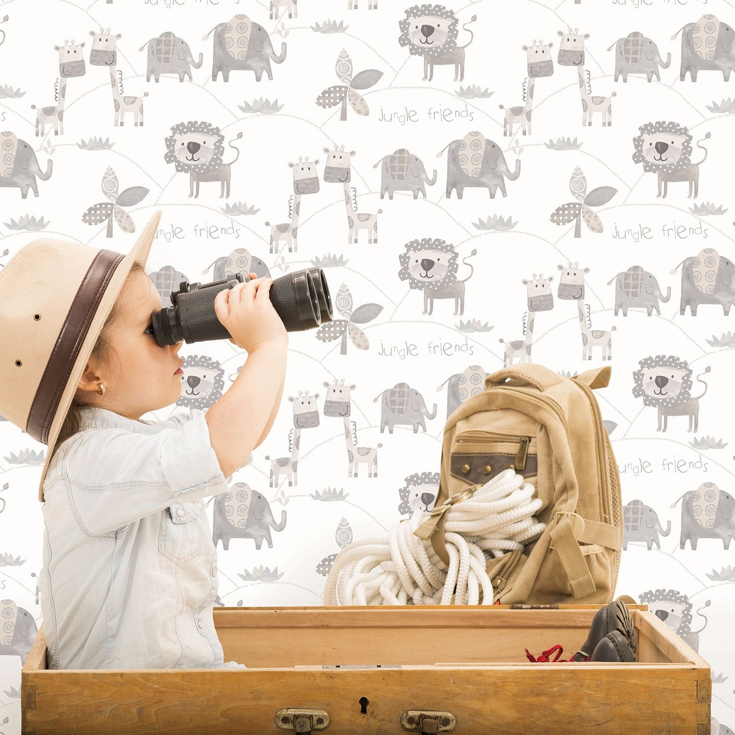 Just 4 Kids 2 Jungle Friends Wallpaper - Grey / Taupe - Galerie - G56505Wallpaper199