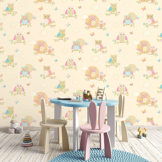 Just 4 Kids 2 Owls Wallpaper - Cream - Galerie - G56035Wallpaper199