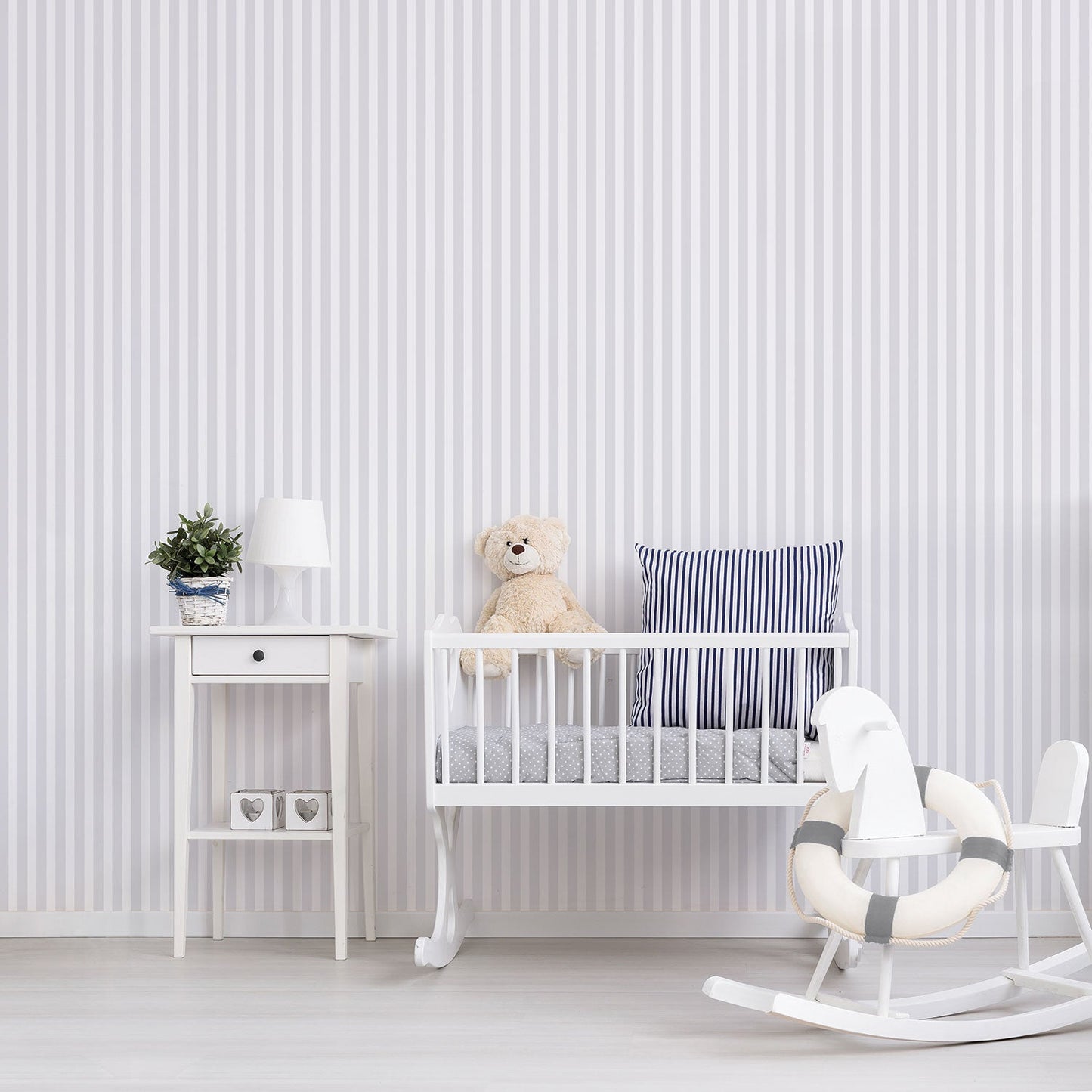 Just 4 Kids 2 Stripe Wallpaper - Light Grey / White - Galerie - G56519Wallpaper199