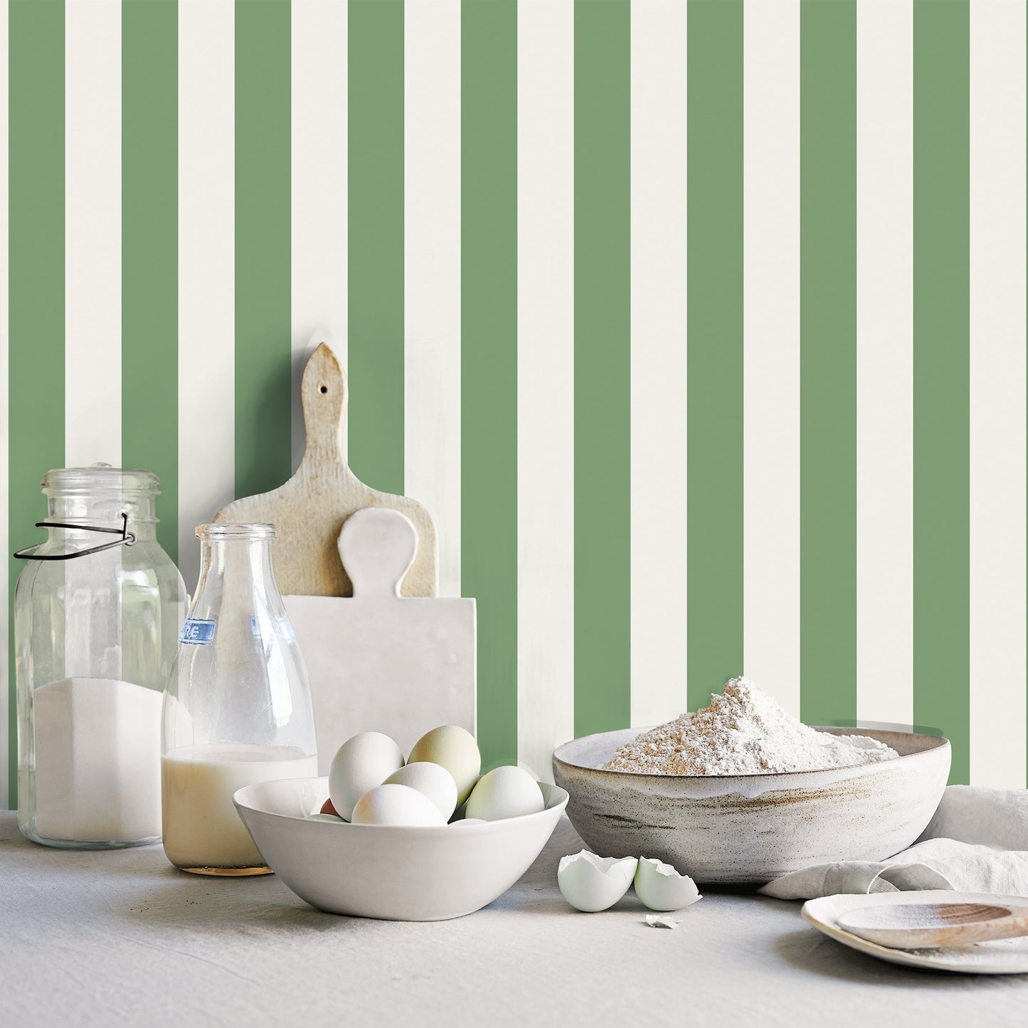 Just Kitchens Awning Stripe Wallpaper - Green - Galerie - G45401Wallpaper199