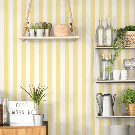 Just Kitchens Awning Stripe Wallpaper - Yellow / White - Galerie - G45400Wallpaper199