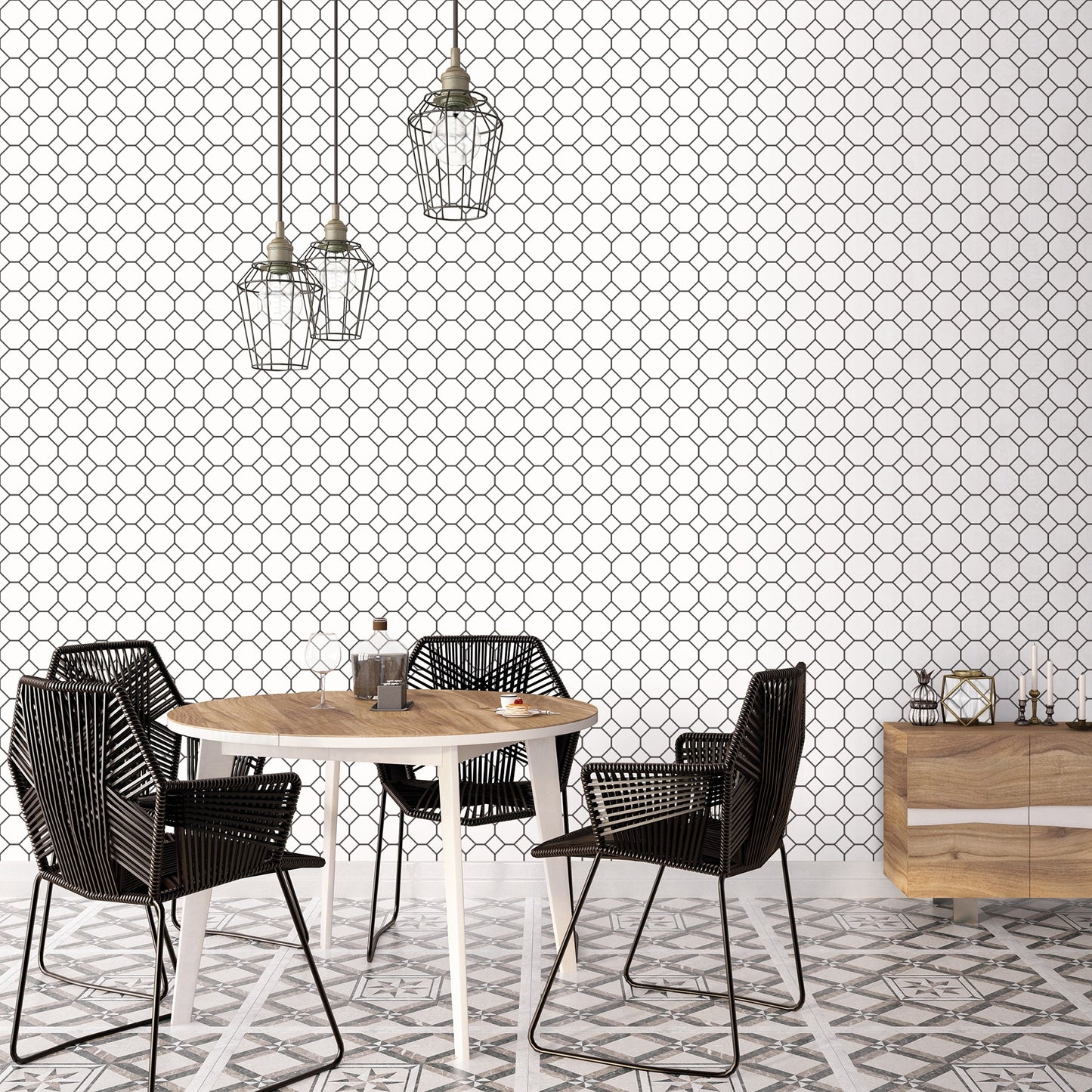Just Kitchens Bee Hive Wallpaper - White / Black - Galerie - G45405Wallpaper199