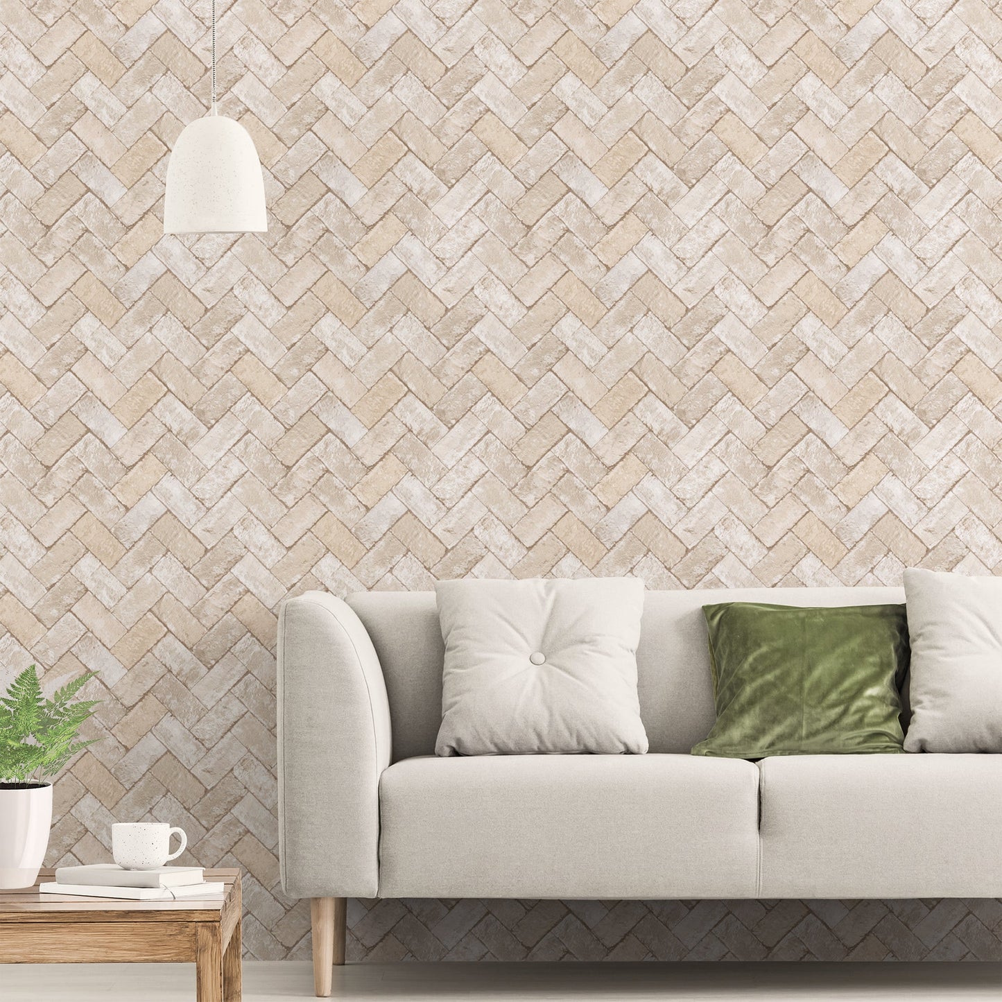 Just Kitchens Herringbone Brick Wallpaper - Beige / Grey - Galerie - G45429Wallpaper199