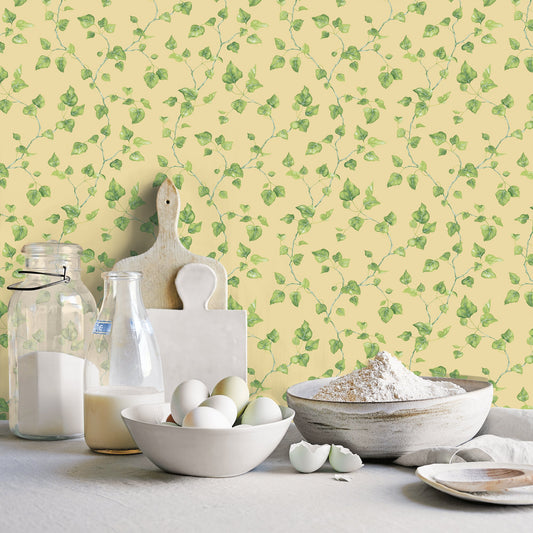 Just Kitchens Ivy Wallpaper - Yellow / Green - Galerie - G45430Wallpaper199