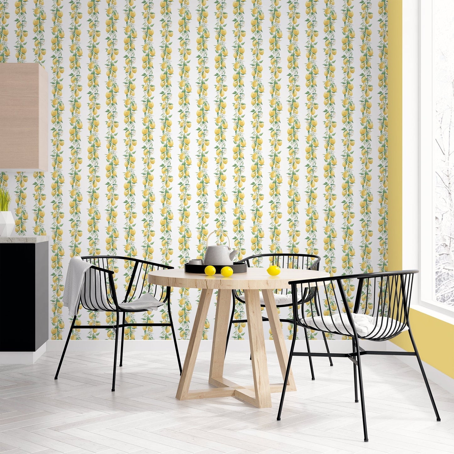 Just Kitchens Lemon Stripe Wallpaper - Yellow / White / Green - Galerie - G45441Wallpaper199