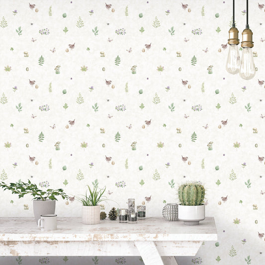 Just Kitchens Meadow Spot Wallpaper - Beige / Green / Lilac - Galerie - G45442Wallpaper199