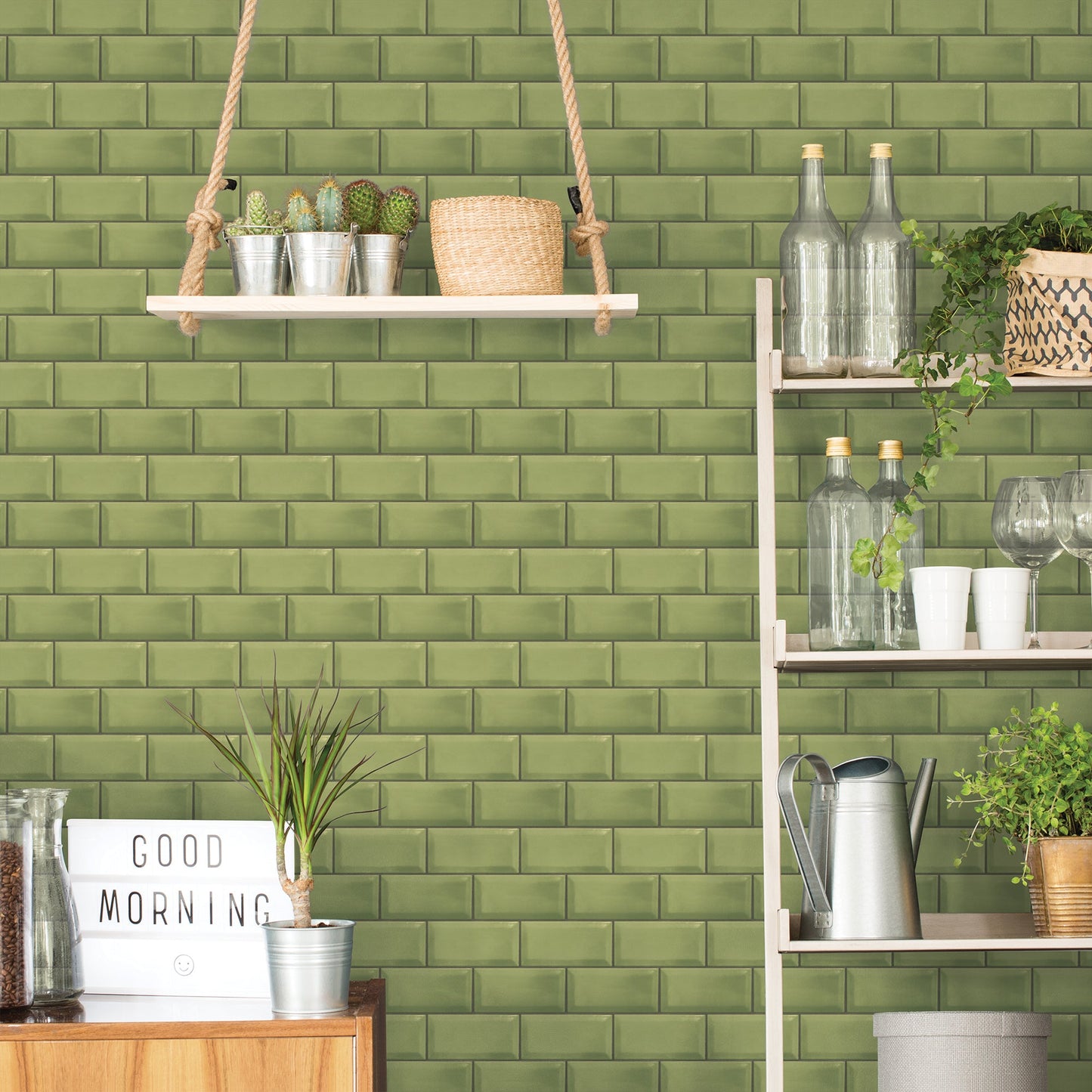 Just Kitchens Metro Tile Wallpaper - Green - Galerie - G45446Wallpaper199
