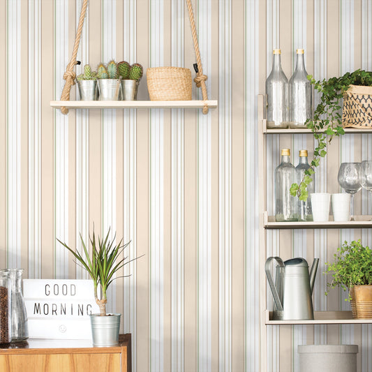 Just Kitchens Multi Stripe Wallpaper - Taupe / Green - Galerie - G45447Wallpaper199