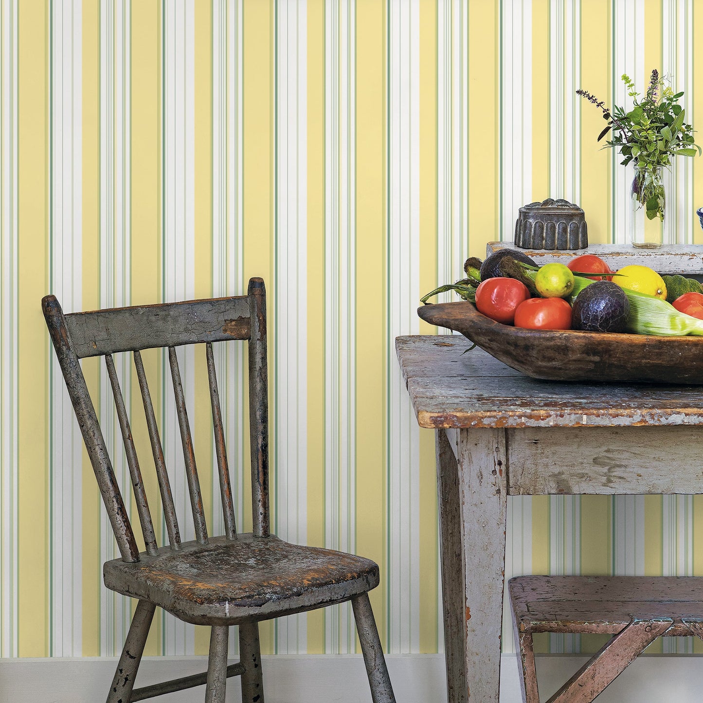 Just Kitchens Multi Stripe Wallpaper - Yellow / Green / White - Galerie - G45448Wallpaper199