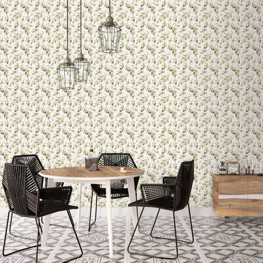 Just Kitchens Olive Drupe Wallpaper - Green / Black / White - Galerie - G45450Wallpaper199