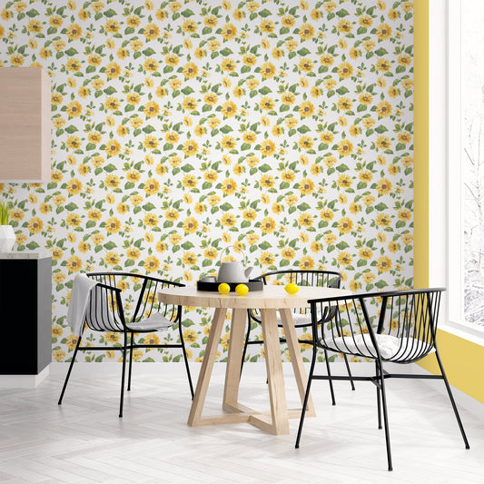 Just Kitchens Sunflower Trail Wallpaper - Yellow / Green / White - Galerie - G45458Wallpaper199