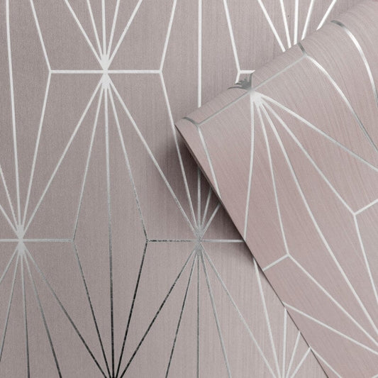 Kayla Geometric Gold Foil Metallic Wallpaper - Blush/Silver - Muriva - 703012Wallpaper199
