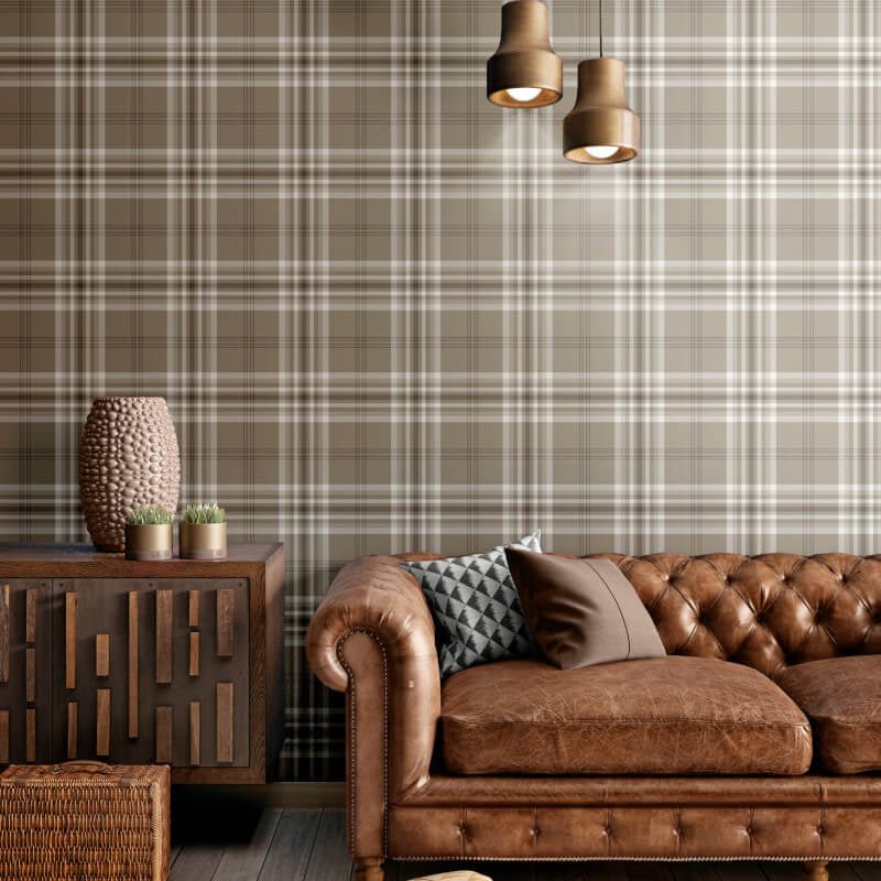 Kelso Check Wallpaper - Mushroom - Catherine Lansfield - 165522Wallpaper199