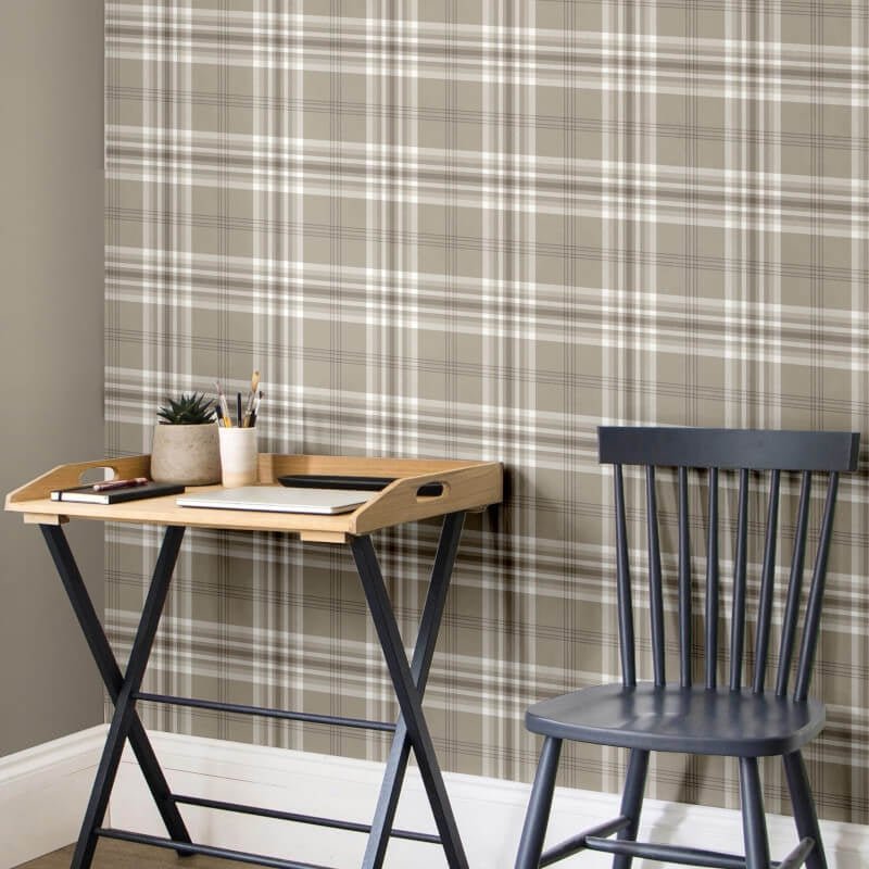 Kelso Check Wallpaper - Mushroom - Catherine Lansfield - 165522Wallpaper199