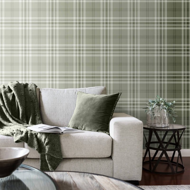 Kelso Check Wallpaper - Sage - Catherine Lansfield - 165526Wallpaper199