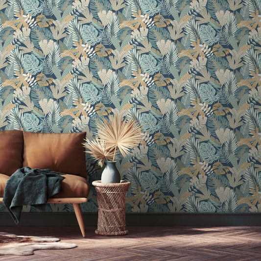 Khasi Jungle Wallpaper - Blue Multi - Muriva - M36901Wallpaper199