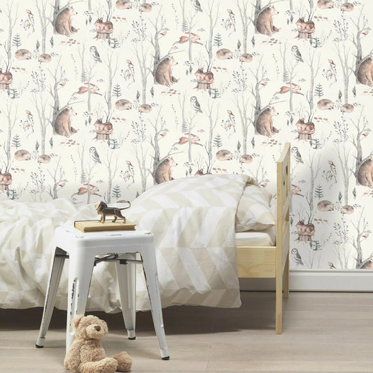 Kids World Woodland Walk Wallpaper - Neutral - Rasch - 300048Wallpaper199